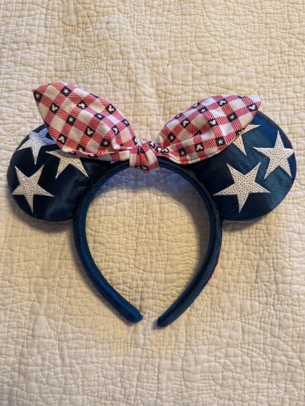 Disney Patriotic Navy Blue Minnie Ears with Red Check Bow